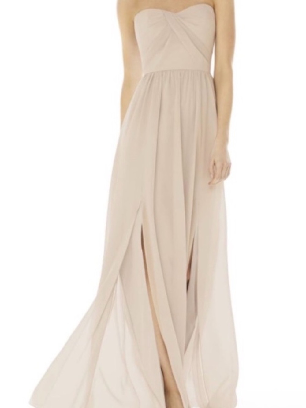 Social Bridesmaids Strapless Blush Maxi Gown with Front Slits